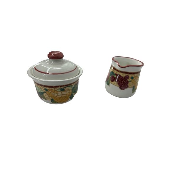 Pier 1 canister set creamer and sugar earthenware Mosaic Fruit Italy - Picture 4 of 9